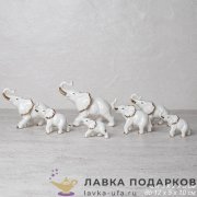 B-Ф / Набор статуэток «Слоны» 7 штук белый с позолотой фарфор B999 