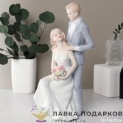 HP-Ф / Статуэтка «Влюбленные» фарфор пастель голубая высота 26 см HP3268 