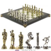 УК / Шахматы из камня  с метал. фигурами «Олимпийские игры» 32 х 32 см. мрамор + змеевик  (в кейсе) 