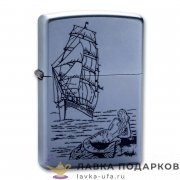 Zippo / Зажигалка 205 «Парусник и русалка» 56 х 36 х 12 мм. цвет хром матовый 