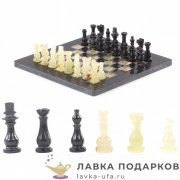 УК / Шахматы из камня «Дебют» 25 х 25 см, оникс + мрамор (в бархат. коробке) 