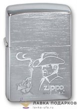 Zippo / Зажигалка 200 «Ковбой с лого Zippo» 56 х 36 х 12 мм. хром матовый 