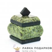 УК-К / Шкатулка из камня со съемной крышкой 10х10х7см змеевик, каменная роспись 10111 