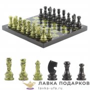 УК / Шахматы из камня «Торнамент» 38 х 38 см, змеевик + офиакальцит  (в кейсе) 