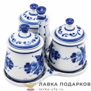 Гжель / Набор для специй в лотке 11 х 12 х 12 см. авт. Еремина Л.Г. 