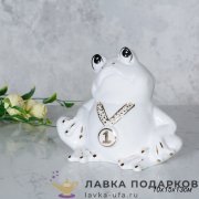 C-Ф / Статуэтка-копилка «Лягушка-чемпион» большая 13см белый фарфор стразы С0419 