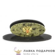 УК / Визитница настольная с гербом «Овал», змеевик светлый (21 х 08 х 08 см.) 4023 