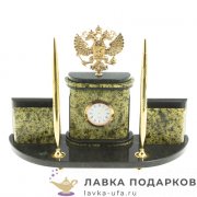 УК / Письменный набор из змеевика «Герб РФ», бронза, 30х10х22 см (2592) 