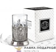 КМН / Подстаканник Кольчугино «Рыбак» со стаканом (хрусталь), никель, Советский 
