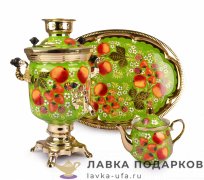 Самовар электрический 3 л «банка» в наборе «Яблоки» 