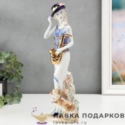 Керамика / Фигурка «Девушка с саксофоном и собакой» 08 х 08 х 30 см. кобальт 230.1354 