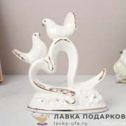 B-Ф / Статуэтка «Влюбленные голуби на сердце» малая 11см белый фарфор стразы сувенир B2278 
