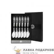 КМ / Ложка чайная «Номер 1» 14 см. посеребренная с чернением (6 шт) + футляр 