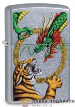 Zippo / Зажигалка 29837 «Тату Дракон и Тигр» 56 х 36 х 12 мм. хром состаренный 