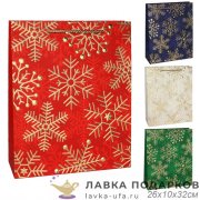 УП / Пакет подарочный «Новогодний Снежинки» vertical средний 26х10х32см ассорти 2052M 