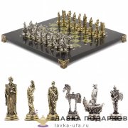 УК / Шахматы из камня  с метал. фигурами «Троянская война» 28 х 28 см. змеевик+офиакальцит (в кейсе) 