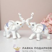 W-КЕР / Набор статуэток «Слоны в попоне» 2 штуки бело-голубой 11 см керамика W135 