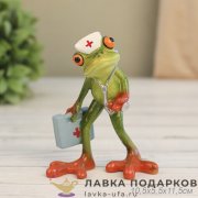 YX-П / Статуэтка «Лягушка терапевт» сочно-зеленая оранжевые глаза 15см полистоун YX6057 