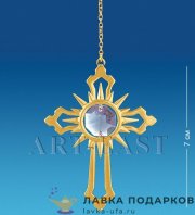 ЮН / Сувенир-подвеска с кристаллами Swarovski «Крест» 07х05 см (золото, белый кристалл) — AR-1226 