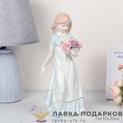 HP-Ф / Статуэтка «Девочка с корзинкой роз идет» большая 30см фарфор зеленая пастель HP137 
