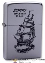 Zippo / Зажигалка 205 «Парусник с лого Zippo» 56 х 36 х 12 мм. хром полированный  