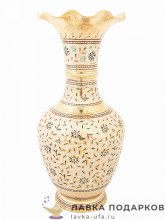 Кашмир / Ваза латунная с эмалью 31 х 15 х 15 см. белый (Мелкий лист) В_1450.12.1  