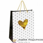 ПЛ / Пакет подарочный Сказка «Сердце», ламинат белый с золотом, 26х13х32 см (M) 606583 