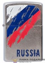 Zippo / Зажигалка 207 «Флаг России» 56 х 36 х 12 мм. хром состаренный  