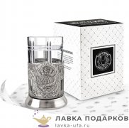 КМН / Подстаканник Кольчугино «Миру Мир» со стаканом (хрусталь), никель, Советский 