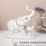 W-КЕР / Статуэтка «Слониха со слоненком», семейный оберег, керамика, белая, 13 см, арт. W3123А 