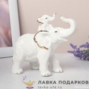 B-Ф / Статуэтка «Слон со слоненком» белая с позолотой 12 см фарфор B1915 