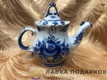 Гжель / Чайник «Одуванчик № 2» 15 х 10 х 18 см. v-450 мл. позолота авт. Федотов А.Н.  
