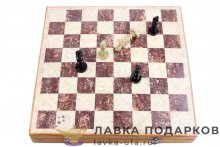Шахматы сувенирные из камня в деревянном ларце 40 х 40 см. Иг_16ш (Индия) 