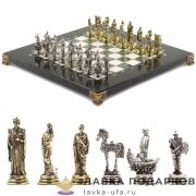 УК / Шахматы из камня  с метал. фигурами «Троянская война» 28 х 28 см. мрамор + змеевик  (в кейсе) 