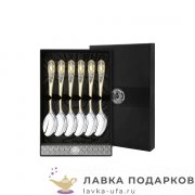 КМ / Ложка чайная «Номер 1» 14 см. посеребренная с позолотой (6 шт) + футляр 