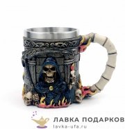 П-М / Кружка пивная «Скелет в  огне» 450 мл. цв. хром  (металл внутри) 4492 