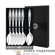 КМ / Ложка столовая «Пламя» 18 см. посеребренная с чернением (6 шт) +футляр 