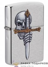Zippo / Зажигалка 49488 «Меч и череп» 56 х 36 х 12 мм. цвет хром матовый 