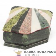 Камень / Шкатулка с зеркалом «Мозаика» 11 х 09 х 07 см. змеевик +офиокальцит +мрамор + креноид 8630 