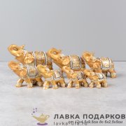 803-П / Набор статуэток «Семь слонов» золотистый полистоун хобот вверх 6-12см 7шт 8039А 