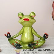 YX-П / Статуэтка «Лягушка йог в позе дзен» сочно-зеленая оранжевые глаза 15см полистоун YX39033 