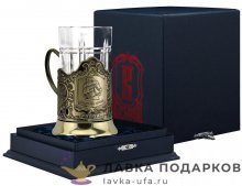 КМЛ / Подстаканник Кольчугино «Попутного ветра» со стаканом (хрусталь), латунь, Меценат 