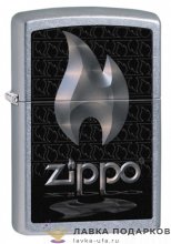 Zippo / Зажигалка 28445 «Пламя на черном с лого Zippo» 56 х 36 х 12 мм. хром состаренный  