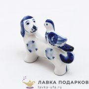 Гжель / Фигурка года «Собака с птичкой» 10 х 05 х 08 см. авт. Неплюев В.В. 