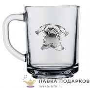 Кружка стеклянная с оловянным барельефом «Пожарник» 250 мл.Ч_6065 