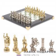 УК / Шахматы из камня  с метал. фигурами «Римские воины» 28 х 28 см. мрамор + змеевик (в кейсе) 