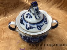 Гжель / Сахарница «Одуванчик» 16 х 14 х 10 см. позолота авт. Федотов А.Н.  