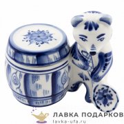 Гжель / Бочонок для меда «Сластена» 15 х 15 х 11см. авт. Еремина Л.Г. 