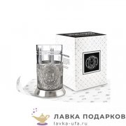КМН / Подстаканник Кольчугино «Строителю» со стаканом (хрусталь), никель, Советский 