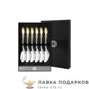 КМ / Ложка чайная «Роза» 14 см. посеребренная с позолотой (6 шт) + футляр 